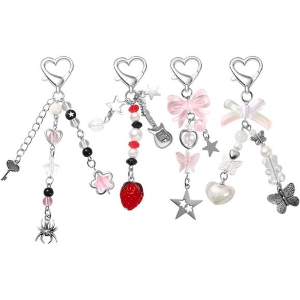 4 PCS Cute Keychain Accessories Phone Charms With Tether Tab Aesthetic Keychain